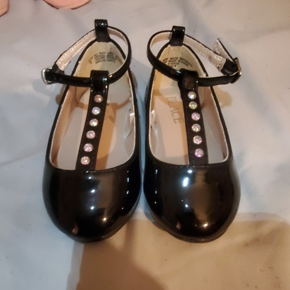Rhinestone T-Strap Patent Leather Shoe